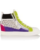 Giuseppe Zanotti Studded Suede And Leather Wedge Sneakers - Lyst