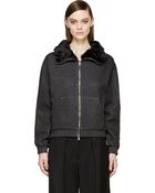 3.1 Phillip Lim Grey Fur Collar Zip_Up Sweater - Lyst