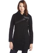 Sam Edelman Black Wool Asymmetrical Toggle Closure Coat - Lyst