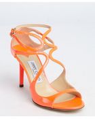 Jimmy Choo Neon Flame Patent Leather 'Ivette' Strappy Sandals - Lyst