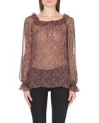 Saint Laurent Printed Silk Peasant Blouse - Lyst