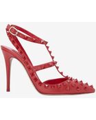 Valentino Rockstud Slingback Leather Pump: Red - Lyst