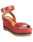 Fendi Red Leather And Jute Espadrille Sandals - Lyst
