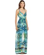 Marc New York Green And Blue Chiffon Geo Scarf Print Maxi Dress - Lyst