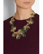 Oscar de la Renta Gold-Plated Crystal Leaf Necklace - Lyst