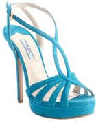 Prada Blue Suede Strappy Heel Platform Sandals - Lyst