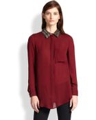 Haute Hippie Beaded-Collar Silk Blouse - Lyst