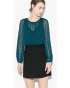 Mango Polka-Dot Textured Blouse - Lyst