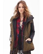 Forever 21 Faux Leather & Canvas Coat - Lyst