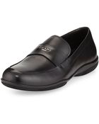Prada Calfskin Logo-Strap Rubber-Sole Loafer - Lyst