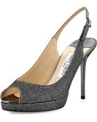 Jimmy Choo Nova Peep-toe Lamé Slingback - Lyst