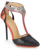 L.a.m.b. Serena Leather T-Strap Pumps/Black & White - Lyst