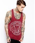 Asos Tank with Tattoo Skull Print and Stone Wash - Lyst