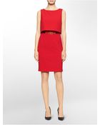 Calvin Klein White Label Popover Layer Belted Sleeveless Dress - Lyst