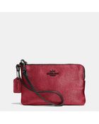 Coach Small L-Zip Wristlet In Metallic Leather - Lyst
