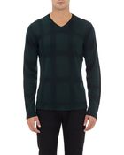 Elie Tahari Check-Print V-Neck Preston Sweater - Lyst