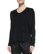 St. John Long-Sleeve Crewneck Sweater With Leopard Back - Lyst