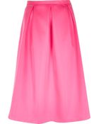 River Island Pink Sateen Box Pleat Midi Skirt - Lyst