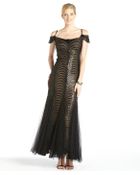 Tadashi Shoji Black Sequined Off-Shoulder Cap Sleeve Gown - Lyst