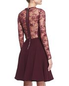 Elie Saab Sheer-Lace-Top Long-Sleeve Dress - Lyst