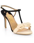Ferragamo Pavi Bicolor Suede T-Strap Sandals - Lyst