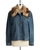 MICHAEL Michael Kors Faux Fur Accented Denim Jacket - Lyst