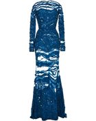 Elie Saab Embroidered Blue Double Silk Georgette Gown - Lyst