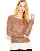 Maison Jules Long-Sleeve Foil-Knit Layered-Look Top - Lyst