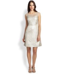 Kay Unger Lace-Bodice Jacquard Dress - Lyst
