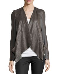 Donna Karan New York Draped Lambskin Leather and Jersey Jacket - Lyst