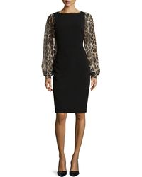 Badgley Mischka Leopard-Sleeve Sheath Dress - Lyst