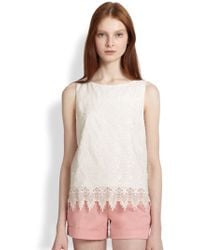 Alice + Olivia Anya Silk Lace-Trimmed Embroidered Top - Lyst