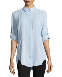 Halston Heritage Long-Sleeve Shirttail Hem Shirt - Lyst
