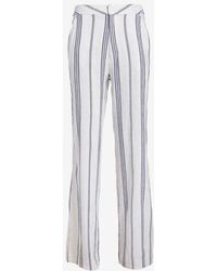 blue striped linen pants