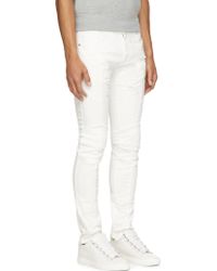 Balmain White Distressed And Ribbed Biker Jeans - Lyst