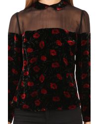 Charlotte Ronson Poppy Print Velvet Blouse - Lyst