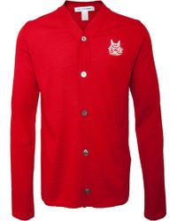 Comme Des Garçons Logo Knit Long Sleeve Cardigan Red - Lyst