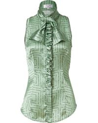 L'Wren Scott Mint/Black Tie Neck Silk Top With Ruffle - Lyst