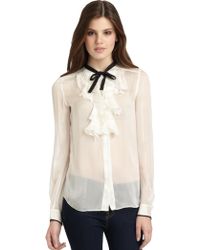 sheer blouse ruffled silk ruffles lace zara lyst