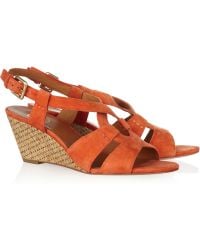 Dune Gezella Snake and Suede Wedge Sandals in Orange (coral) | Lyst