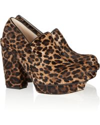 Stuart Weitzman Leopard Print Calf Hair Metal Heel Platform Pumps in
