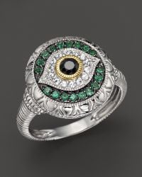 Judith Ripka Sterling Silver Evil Eye Ring with Black and White Sapphires and Green Quartz - Lyst