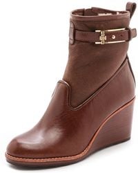 tory burch logo wedge bootie