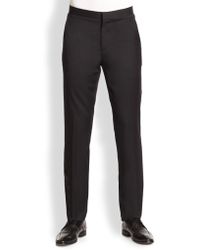 womens black tuxedo pants with satin stripe