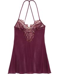Elle Macpherson Golden Talisman Lace-Trimmed Silk-Chiffon Chemise - Lyst