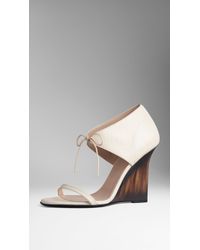 Burberry Tie Detail Deerskin Wedge Sandals - Lyst