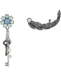 Betsey Johnson Lady Lock Non-Matching Keys & Leaf Earrings - Lyst