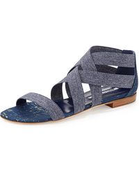 Manolo Blahnik Leoni Denim-Stretch Flat Sandal - Lyst