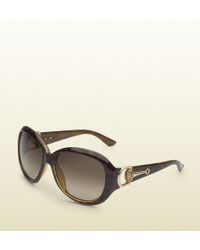 Gucci Oval-frame Horsebit Sunglasses - Lyst