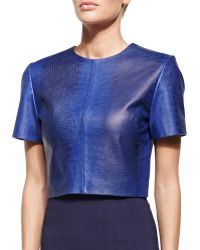 Zac Posen Short-Sleeve Croc Crop Top - Lyst